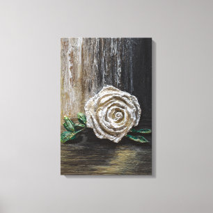 Toile Peinture acrylique Rose Blanche 