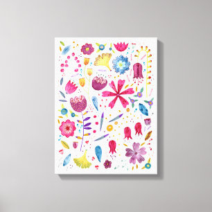 Toile Peinture aquarelle botanique de fleurs sauvages de