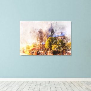 Toile Peinture aquarelle Cathédrale Notre-Dame au lever