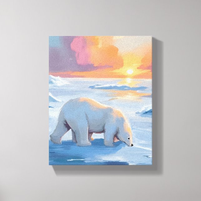 Toile Peinture aquarelle d'animal d'ours polaire d'hiver (Recto)
