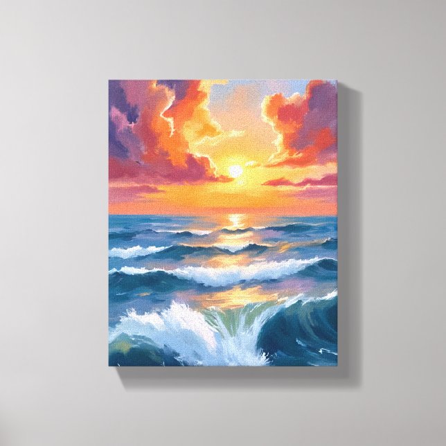 Toile Peinture aquarelle de coucher de soleil sur mer sc (Recto)