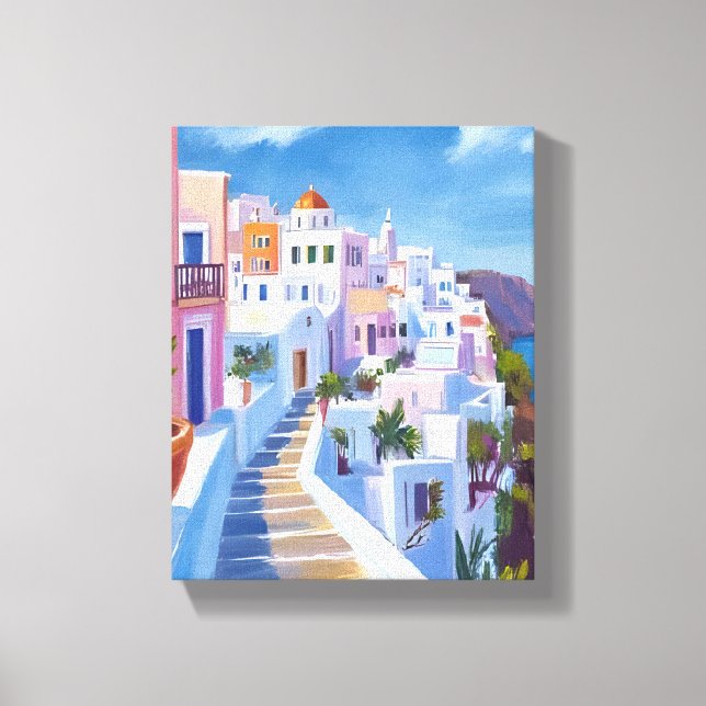 Toile Peinture aquarelle de Santorin Grèce Voyage (Recto)
