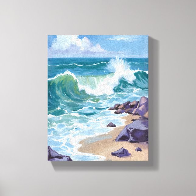 Toile Peinture aquarelle des vagues de l'océan bleu (Recto)