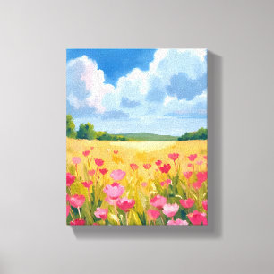 Toile Peinture aquarelle florale de champ de fleurs sauv