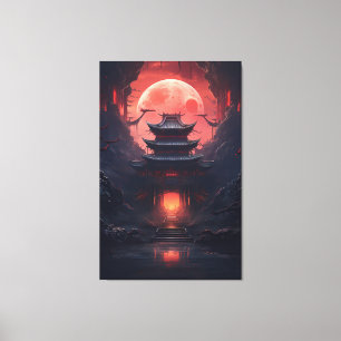 Toile Peinture artistique Yin et Yang Pont et Temple