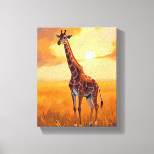Toile Peinture d'animaux de safari au coucher du soleil 