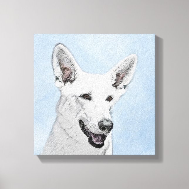 Toile Peinture de Berger Blanc - Art Original de Chien M (Recto)
