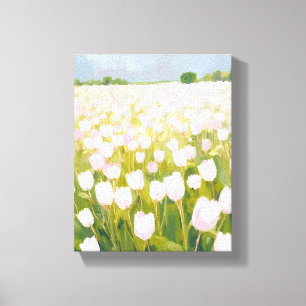 Toile Peinture de champ de fleurs de tulipes blanches