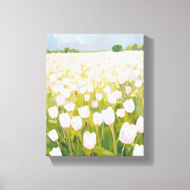 Toile Peinture de champ de fleurs de tulipes blanches (Recto)