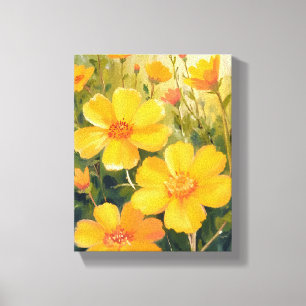 Toile Peinture de champ floral aquarelle de fleurs jaune