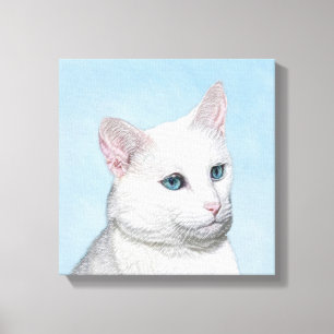 Toile Peinture de chat blanc - Cute Original Cat Art