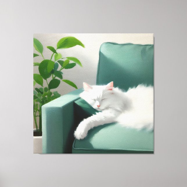 Toile Peinture de chat dormant sur un canapé vert (Recto)