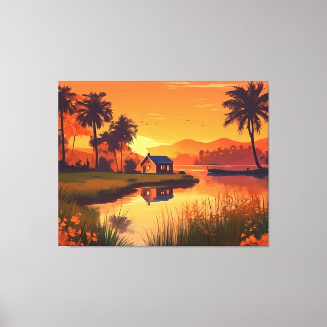 Toile Peinture de coucher de soleil nature avec lac, Cot (Recto)