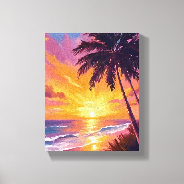 Toile Peinture de coucher de soleil sur la plage d'Hawai (Recto)