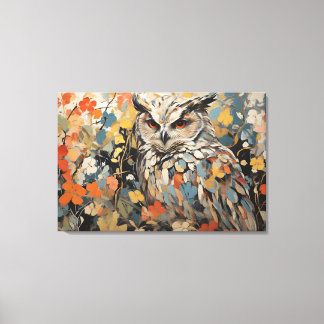 Toile Peinture de hibou et de fleurs au printemps
