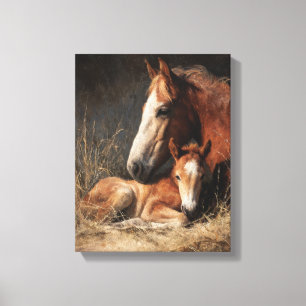 Toile Peinture de jument et poulain alezan tendre