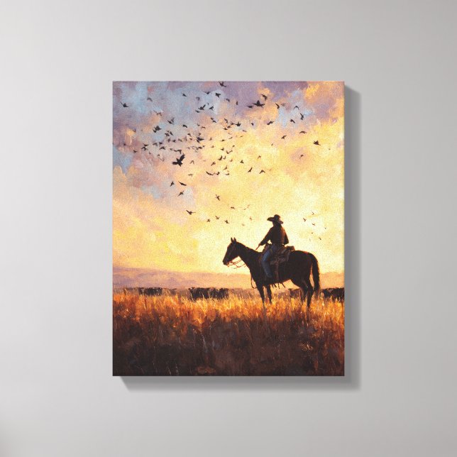 Toile Peinture de la silhouette d'une chevauchée de cow- (Recto)