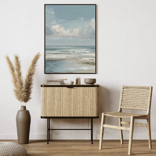 Toile Peinture de paysage côtier avec horizon océanique