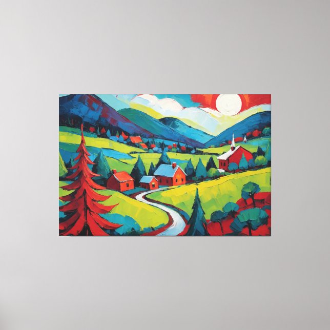 Toile Peinture de paysage de coucher de soleil vibrant (Recto)