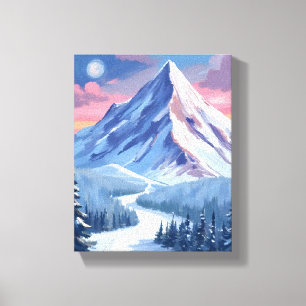 Toile Peinture de paysage de montagne enneigée en hiver