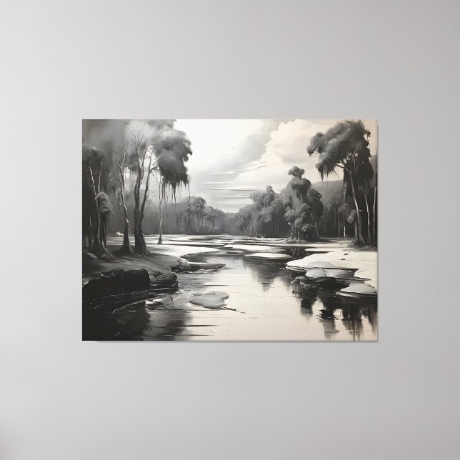 Toile Peinture de paysage moderne en noir et blanc (Recto)