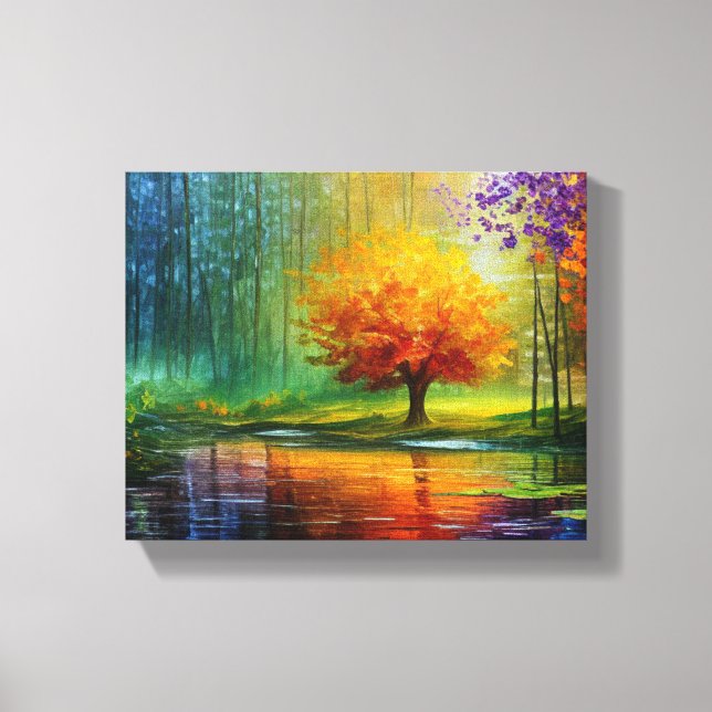 Toile Peinture de paysage paisible : Arbre coloré (Recto)