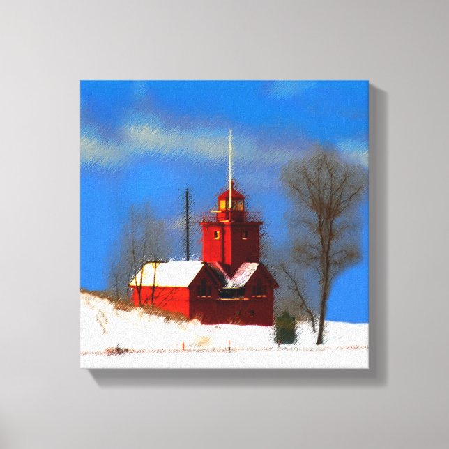 Toile Peinture de phare rouge - Art original (Recto)