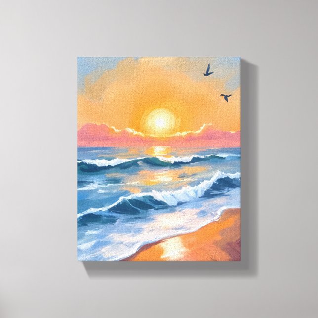 Toile Peinture de plage à l'aquarelle au coucher du sole (Recto)
