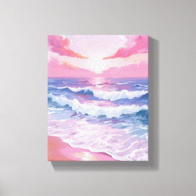 Toile Peinture de plage au bord de l'océan rose (Recto)