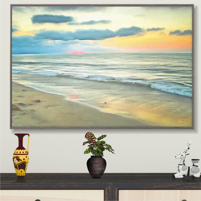Toile Peinture de plage de coucher de soleil océanique à (Créateur téléchargé)
