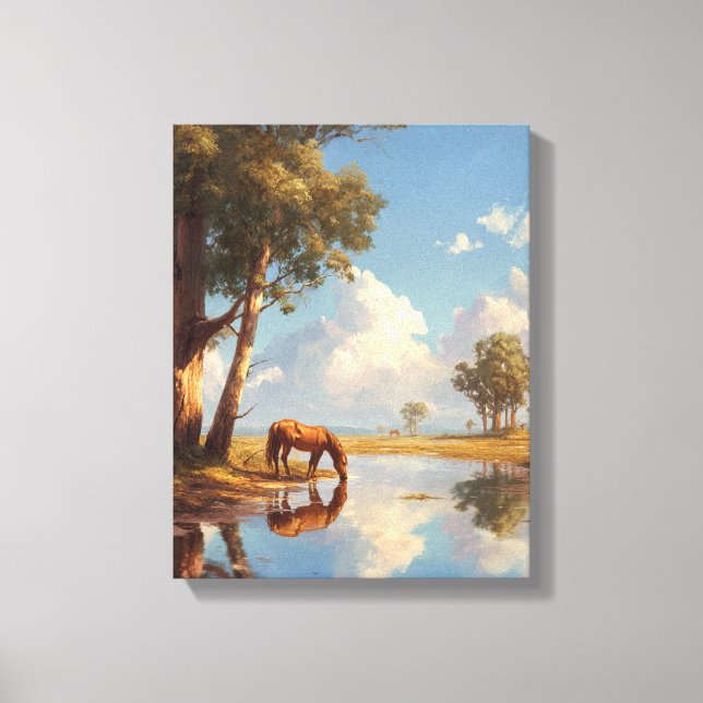 Toile Peinture de réflexion de cheval d'étang ensoleillé (Recto)
