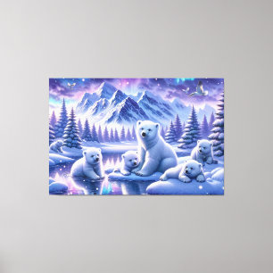 Toile Peinture de scène enneigée de famille d'ours polai