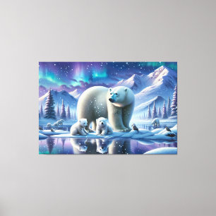 Toile Peinture de scène enneigée de famille d'ours polai