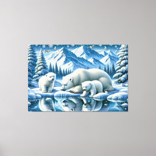 Toile Peinture de scène enneigée de famille d'ours polai