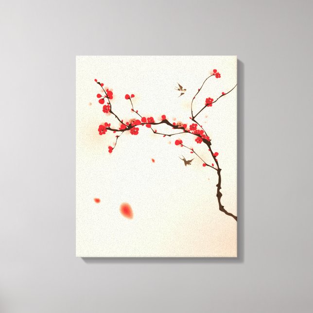 Toile Peinture de style oriental, fleur de prune au prin (Recto)