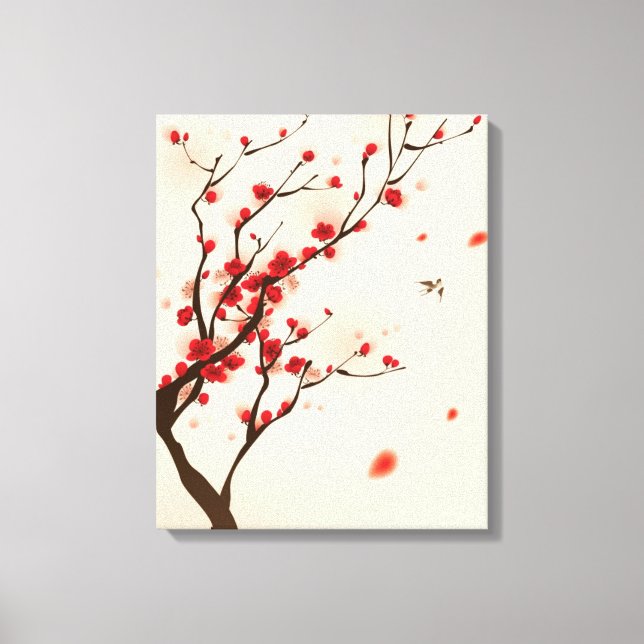 Toile Peinture de style oriental, fleur de prune au prin (Recto)
