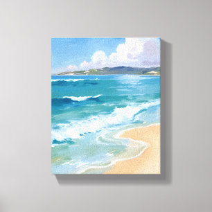 Toile Peinture de vagues d'aquarelle d'océan mer bleue c