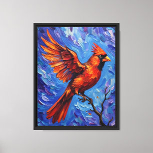 Toile Peinture d'oiseau de cardinal rouge volant en coul