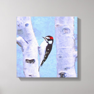 Toile Peinture Downy Woodpecker - Art original pour oise