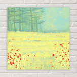 Toile Peinture du paysage de prairie<br><div class="desc">Un paysage moderne et contemporain avec une paisible prairie fleurie remplie d'oiseaux volant contre le ciel et une forêt de pins au loin. Couleurs jaunes et vertes fraîches et relevantes. Art original de Nic Squirrell.</div>