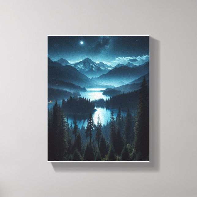 Toile Peinture d'une forêt au clair de lune (Recto)