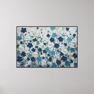 Toile Peinture florale bleue et blanche avec centres dor