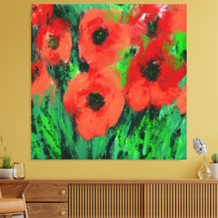 Toile Peinture florale de coquelicots rouges abstraits