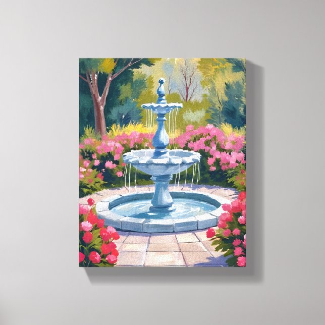 Toile Peinture florale de fontaine de jardin (Recto)