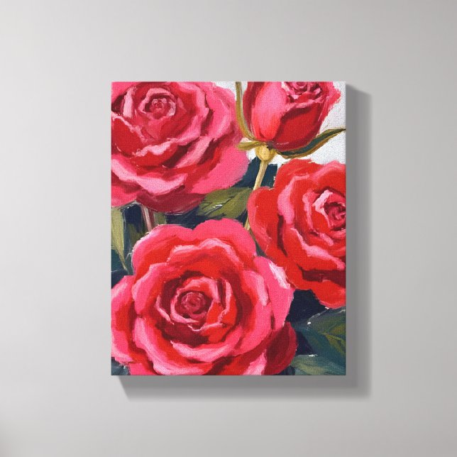 Toile Peinture florale de roses rouges (Recto)
