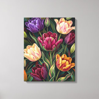 Toile Peinture florale de tulipes colorées