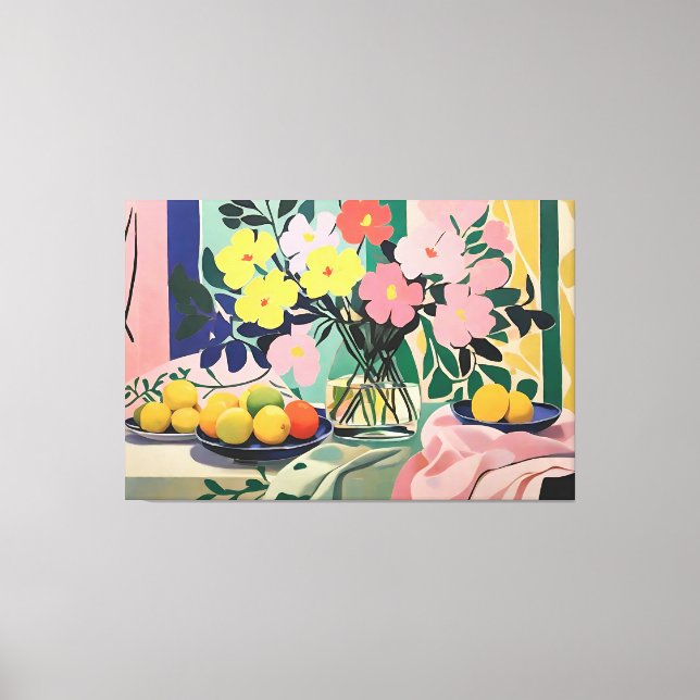 Toile Peinture florale dynamique inspirée de Matisse (Recto)