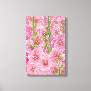 Toile Peinture florale rose Hollyhock Malve Malva