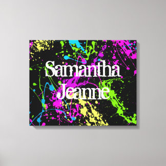 Toile Peinture fraîche Retro Neon Splatter sur noir