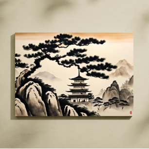 Toile Peinture japonaise à l'encre paysage
